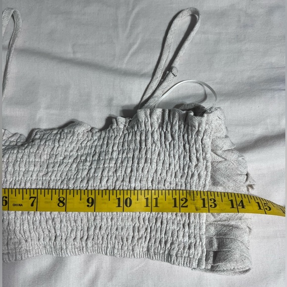 MABLE Women’s Strappy Cropped Top Oatmeal Adj Straps Elastic Back EUC Sz L Linen - Picture 7 of 8